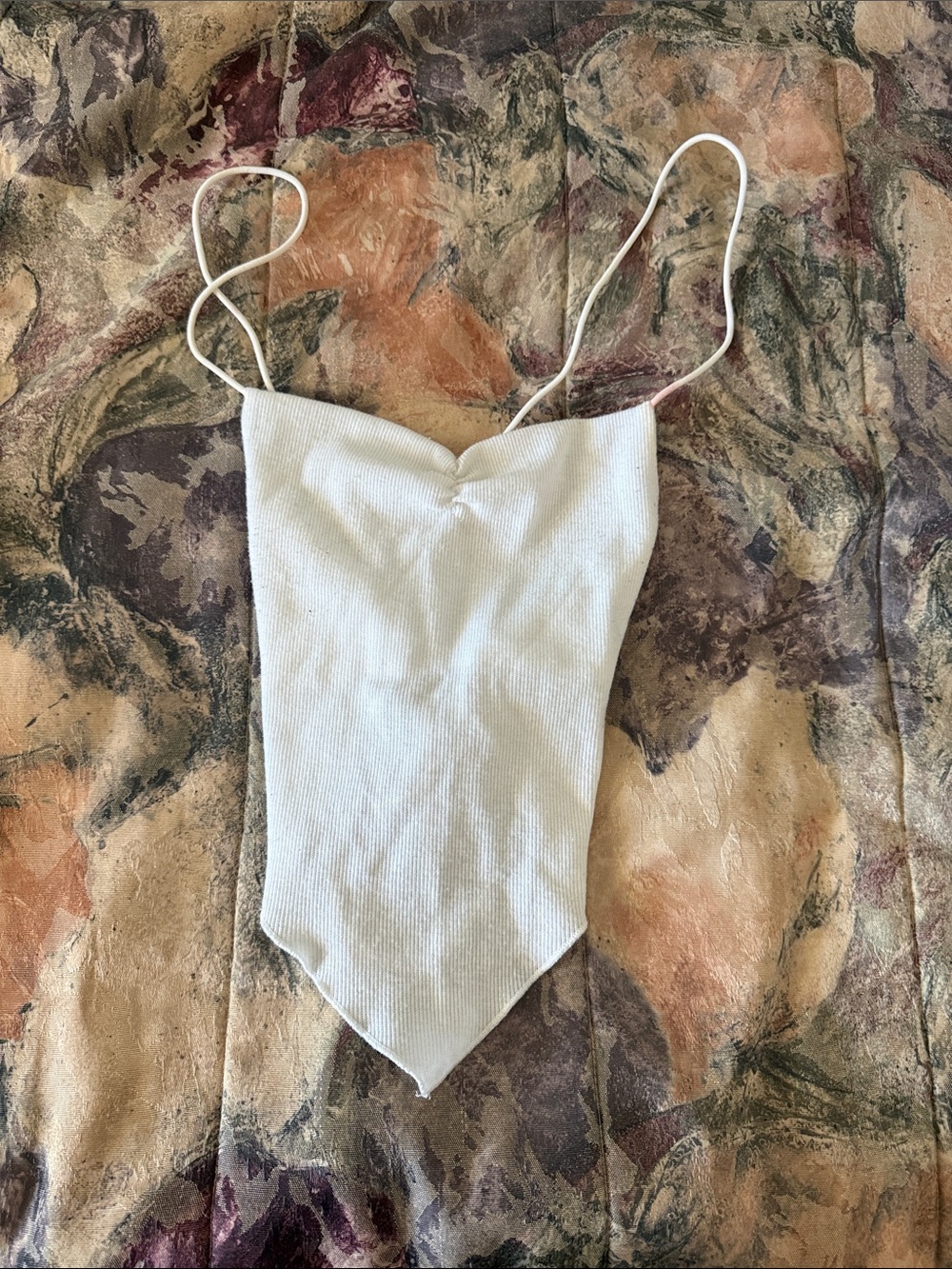 White Ribbed Spaghetti Strap Handkerchief Hem Top